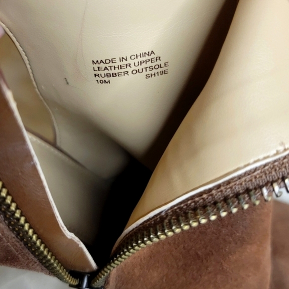 Michael Kors cognac suede leather boots heel with zipper and gold buckle size 10 - Picture 15 of 16